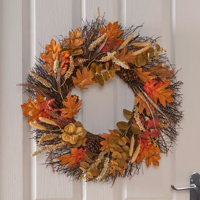 OHS Artificial Floral Wreath in Burnt Orange for Home and Party Decorations