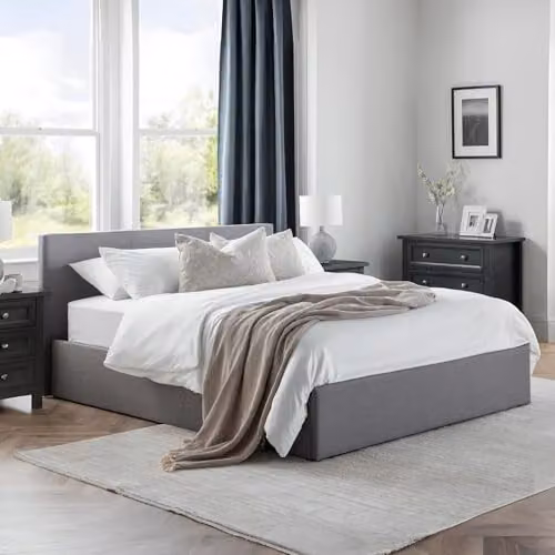 Julian Bowen Rialto Upholstered Ottoman Storage Bed Frame, Grey, Double – 1