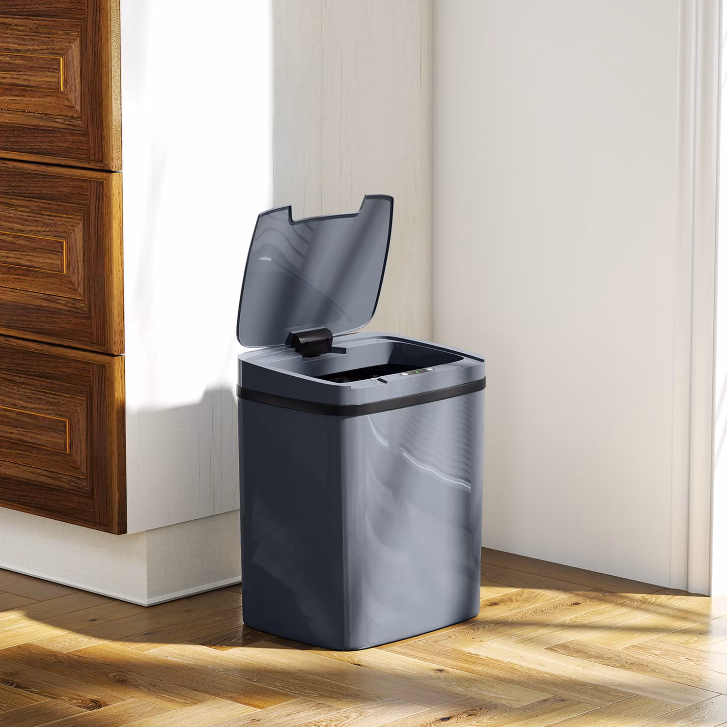 HOMCOM 15L Automatic Sensor Bin, Touchless Kitchen Bin in Grey – 2