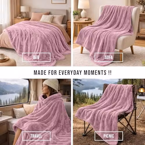 Pamposh Pink Flannel Fleece Throw Blanket, W/D/H: 150 x 200 cm – 3