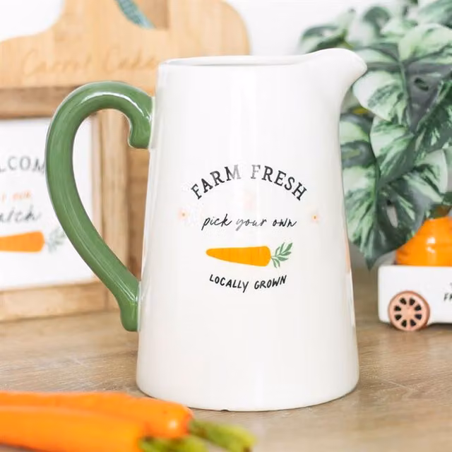 KDMK Farm Fresh Carrot Patch Bunny Flower Jug in White Ceramic