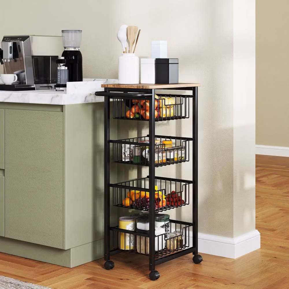 STILVORA Industrial Kitchen Trolley with 4 Baskets and Wheels in Light Oak and Black – 2