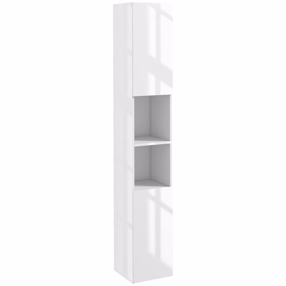 Wyld Haus Yoco High Gloss White Freestanding Bathroom Storage Cabinet with Hinged Doors and Internal Shelves – 2