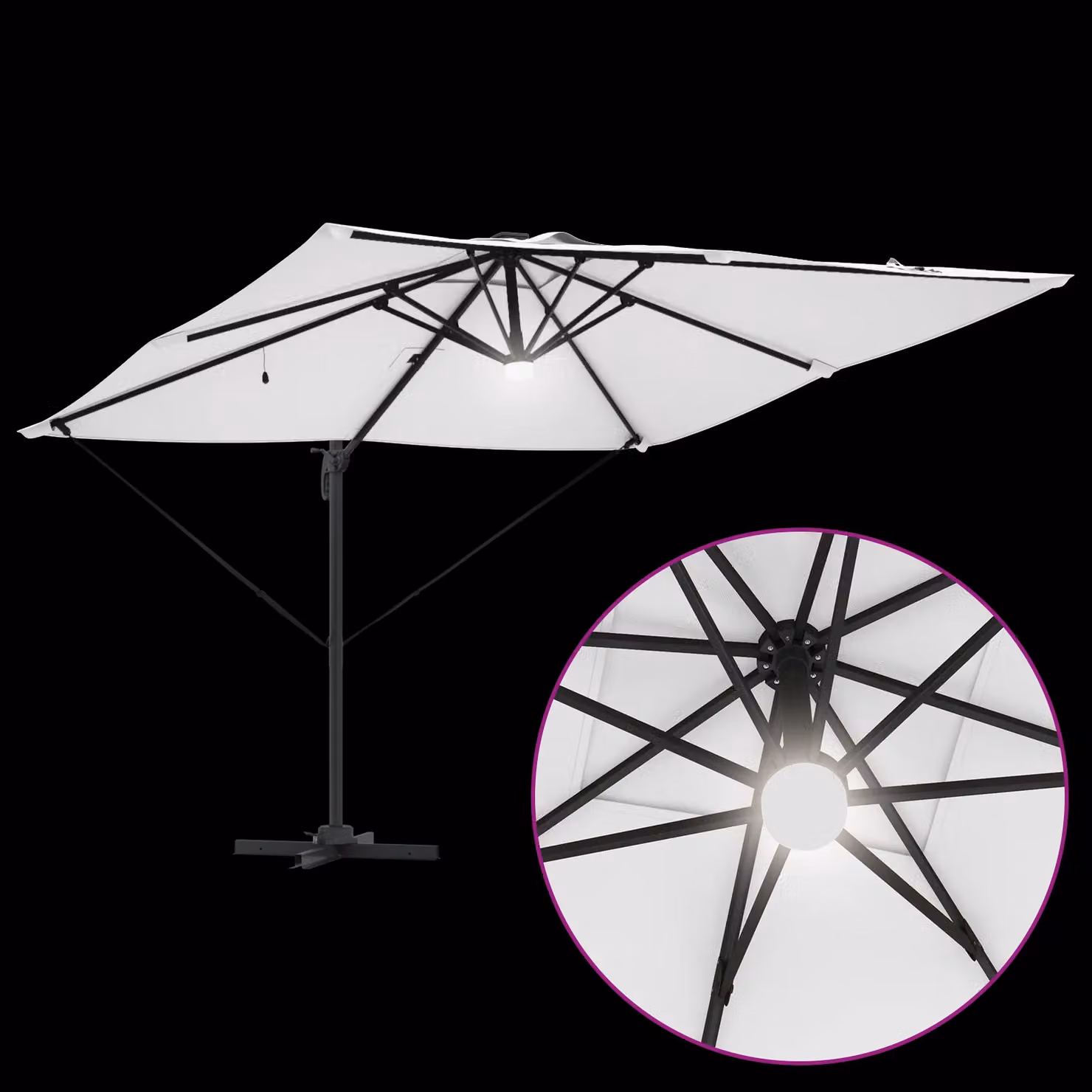 Berkfield Home Roma Cantilever Parasol with LEDs in Sand, Aluminium Construction, W/D/H: 285 x 285 x 270 cm – 4