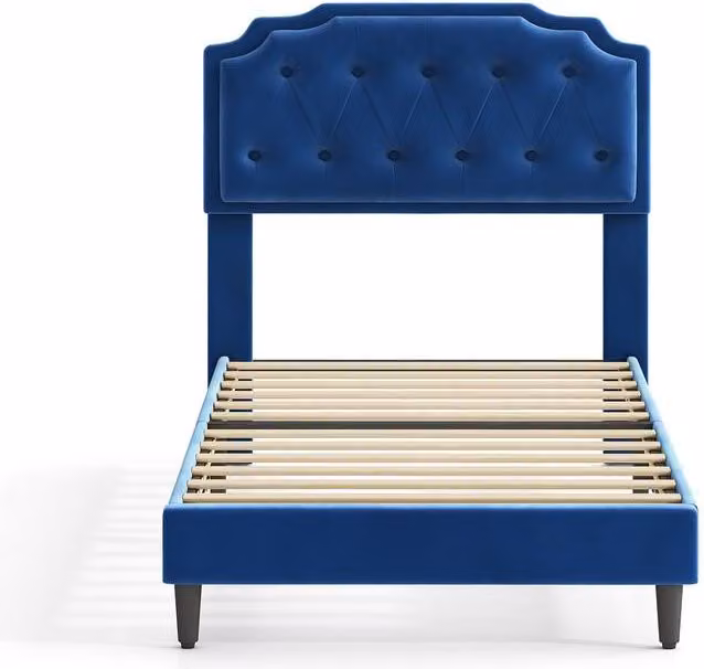 MCC Direct Chelsey Single Velvet Upholstered Bed Frame with Tufted Headboard, Blue, W/D/H: 90 x 200 cm – 7