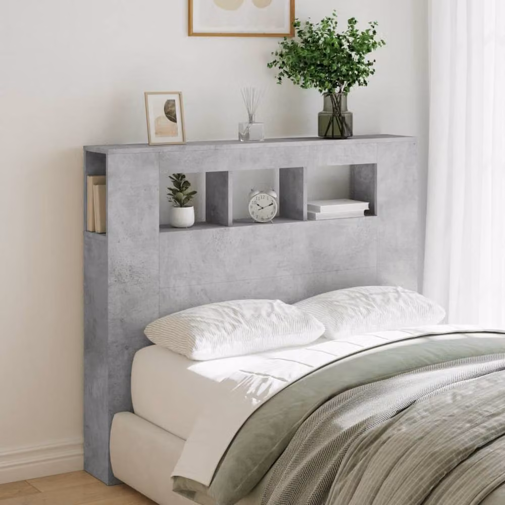 Berkfield Home Modern LED Headboard in Concrete Grey with Integrated Shelf and USB Charging Port, W/D/H: 120 x 18.5 x 103.5 cm – 3
