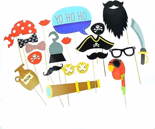 Shatchi 20-Piece Multicolour Pirate Photo Booth Props for Halloween, Birthday and Maritime Themed Parties – 2