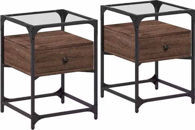 Berkfield Home Set of 2 Bedside Cabinets in Brown Oak, W/D/H: 40 x 40 x 55 cm – 1