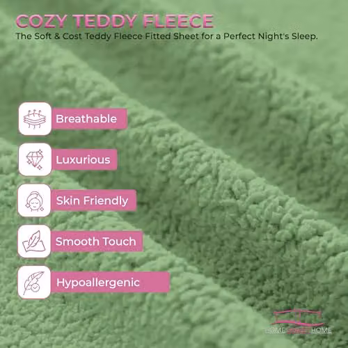 Snug City Green Teddy Fleece Extra Deep Fitted Sheet, King Size, W/D/H: 180 x 200 x 30 cm – 4