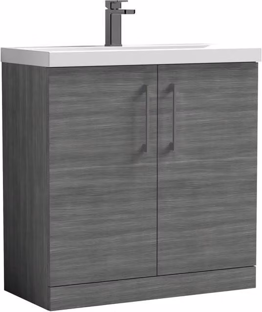 Balterley Anthracite Woodgrain 2-Door Freestanding Bathroom Floor Vanity Unit with Basin, Width: 80 cm