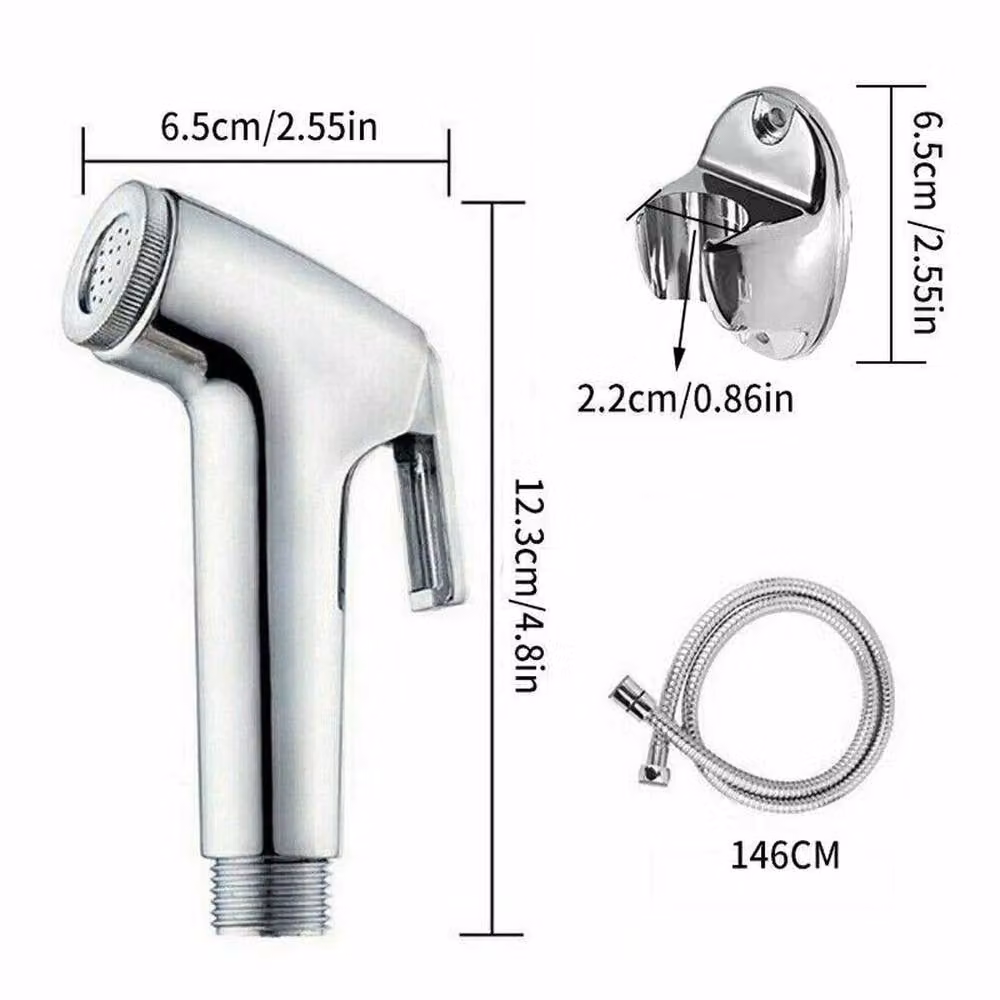 Hinsinc Chrome Handheld Toilet Bidet Spray Set in Metallic Silver, W/D/H: 520 x 52 x 52 mm – 2