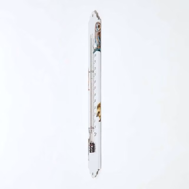 Homescapes White Rustic Outdoor Wall Thermometer with Woodland Animal Design