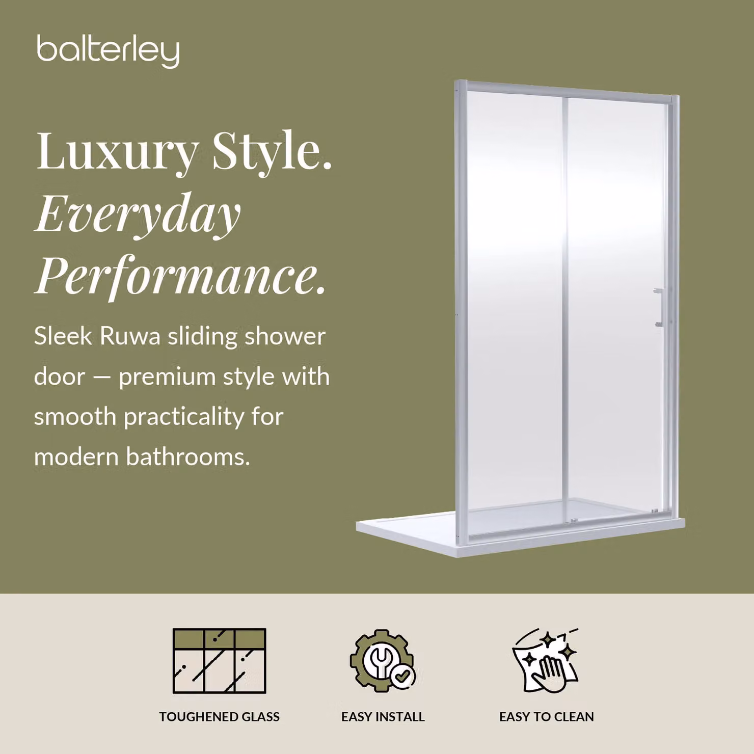 Balterley 6mm Toughened Safety Glass Sliding Shower Door, Silver, W: 120 cm, H: 190 cm – 2