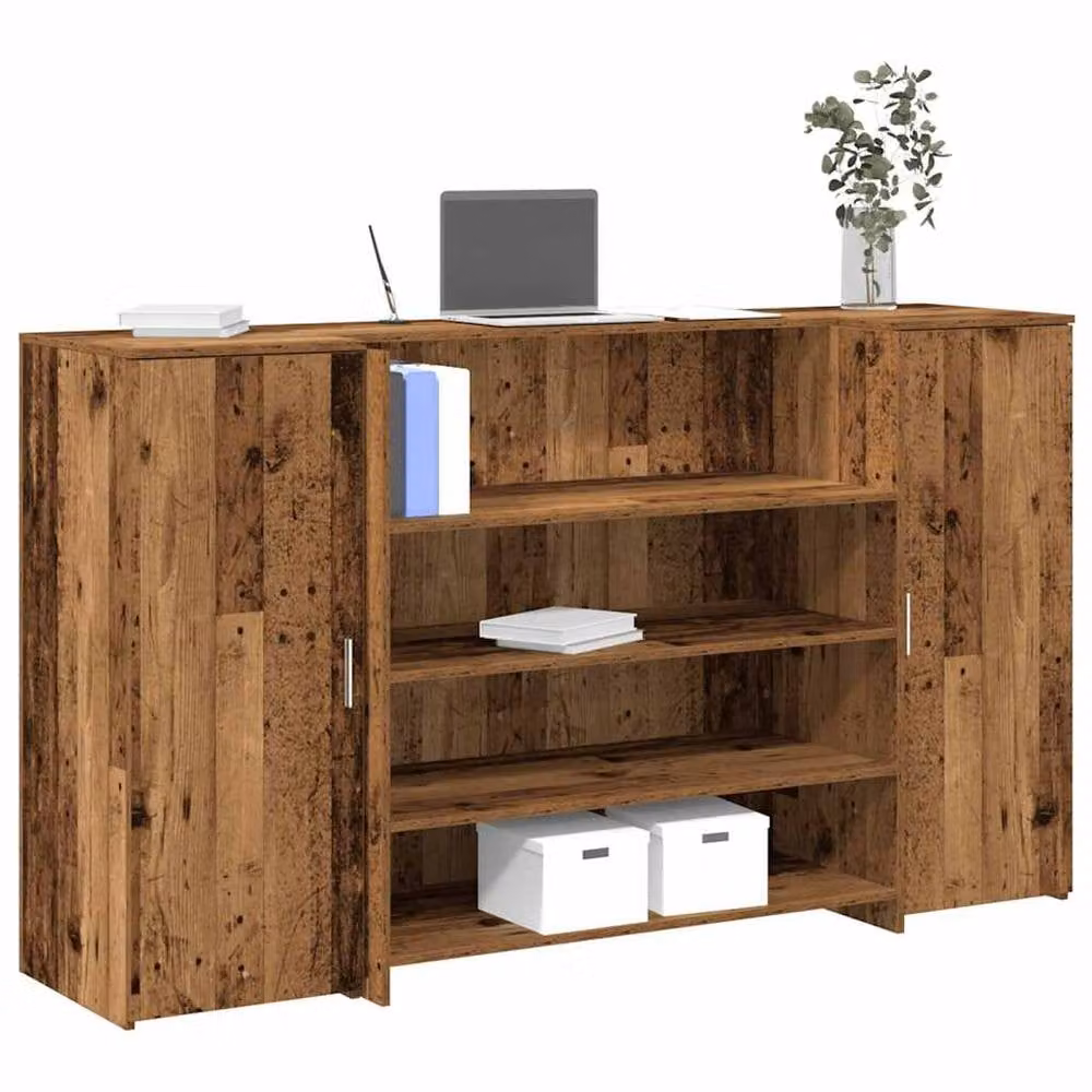 Berkfield Home Reception Desk in Brown Old Wood, W/D/H: 180 x 50 x 103.5 cm – 1