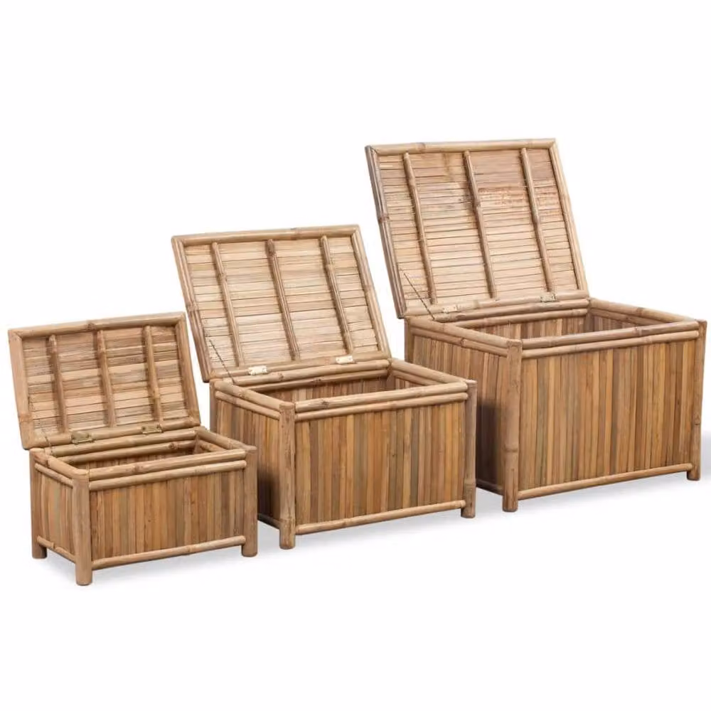 Berkfield Set of 3 Brown Slatted Bamboo Home Storage Boxes – 1
