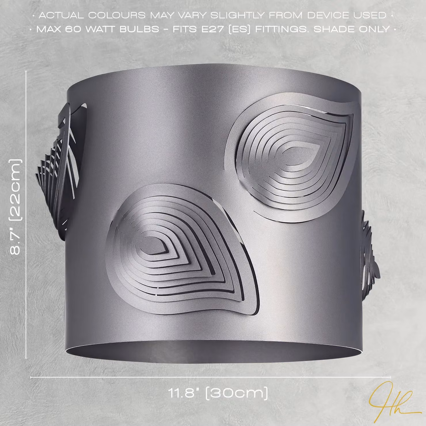 Happy Homewares Modern Metal Easy Fit Cylinder Pendant Shade with Laser Cut Leaves in Grey, W: 30 cm, H: 22 cm – 4