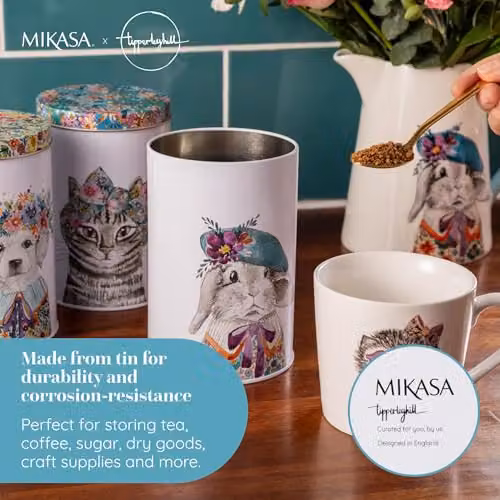 Mikasa Tipperleyhill Set of 3 Multicolour Floral Metal Storage Canisters, W: 10 cm, H: 15 cm – 3