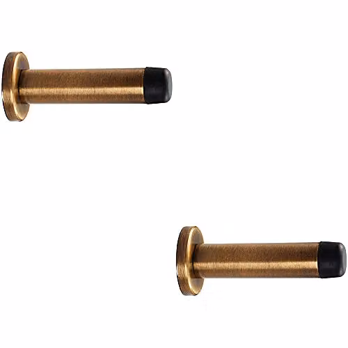 Loops 2 Pack Rubber Tipped Cylinder Doorstop with Rose Wall Mounted in Antique Brass