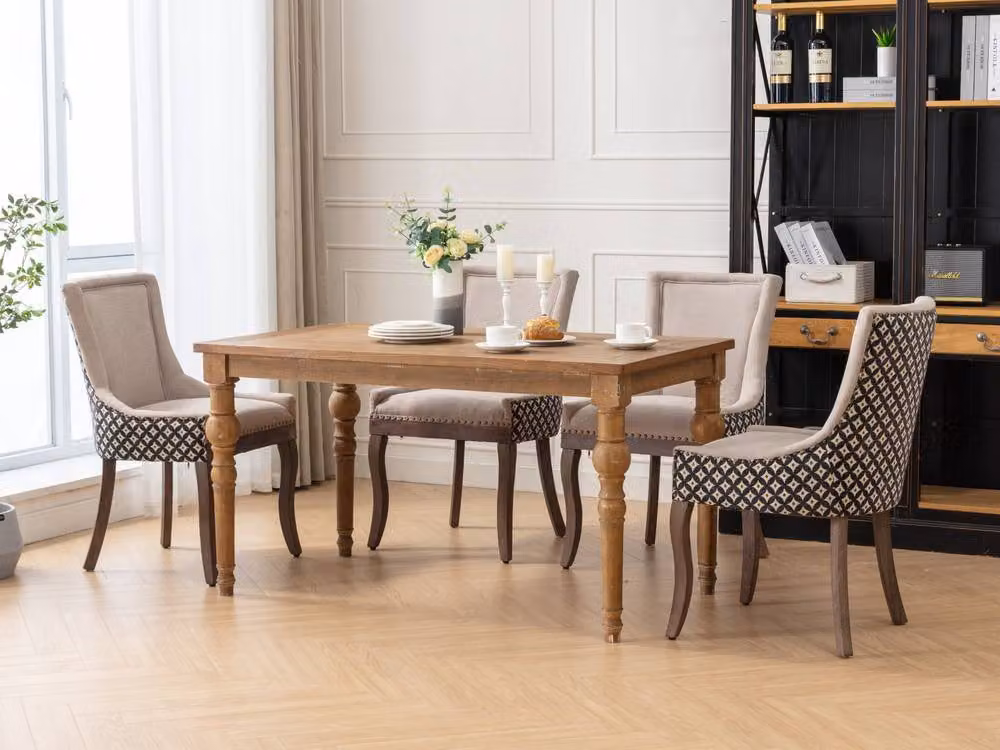 Modern Home Touch Bewley Set of 2 Vintage Linen Upholstered Kitchen Dining Chairs with Oak Wood Legs in Beige – 3