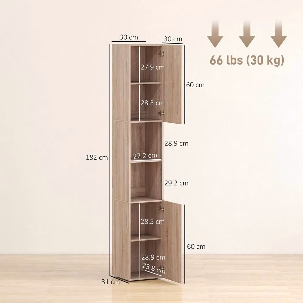 Havendro Tall Freestanding Bathroom Cabinet in Sand and Brown with Adjustable Internal Shelves, H 182 x W 30 x D 31 cm – 2