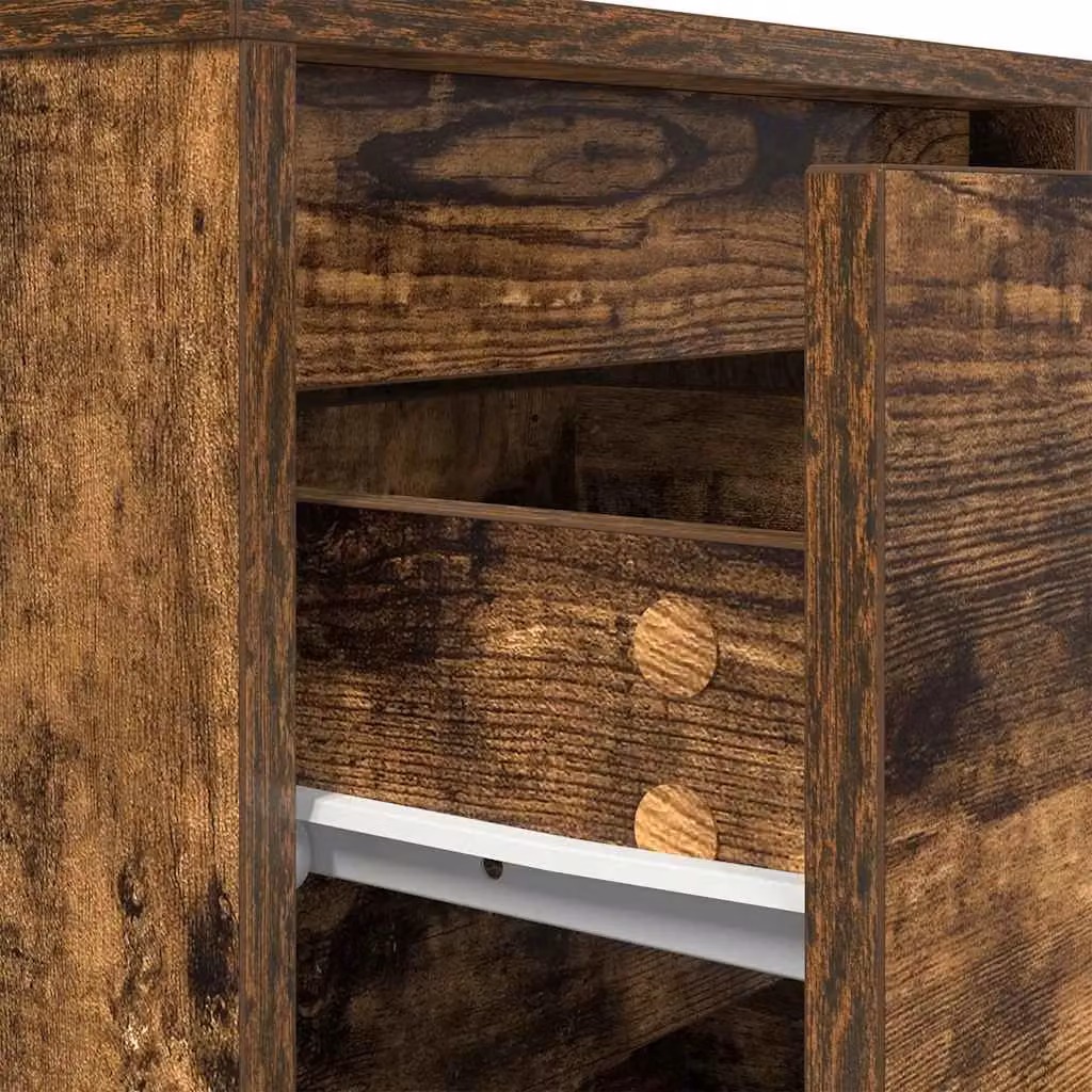 Berkfield Home Bedside Cabinet with Integrated LED Lights in Smoked Oak, W/D/H: 38 x 34 x 50 cm – 7