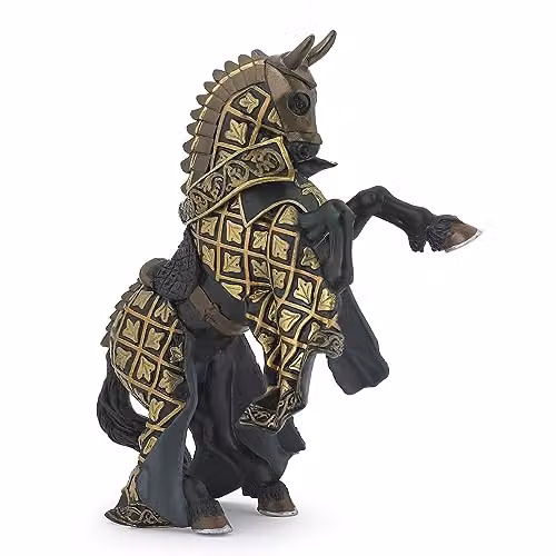 Papo Master of Arms Bull Crest Realistic Horse Figure, Fantasy & Medieval Collection, Multicolour and Black