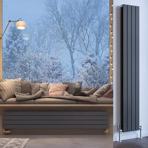Terma Steel Wall Mounted Radiator in Anthracite Grey, H 180.0 cm x W 29.2 cm
