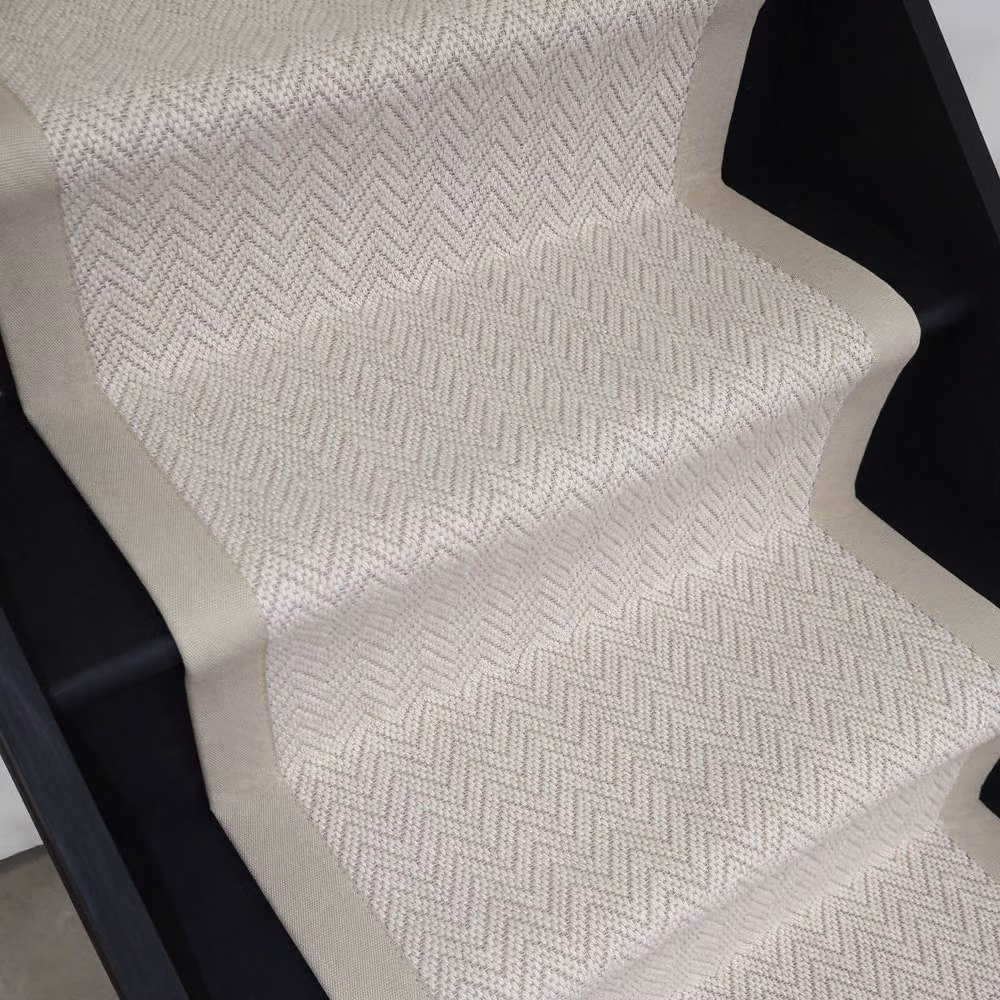 RainbowHome Savoy Herringbone Wool Stair Runner with 100% Sand Cotton Border in Beige, W: 50 cm, L: 700 cm – 2