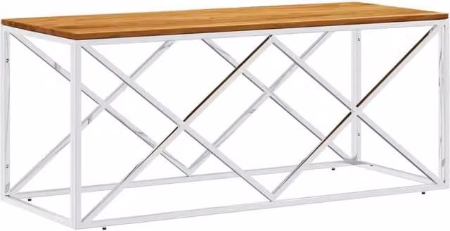 Berkfield Home Acacia Wood and Stainless Steel Coffee Table in Silver