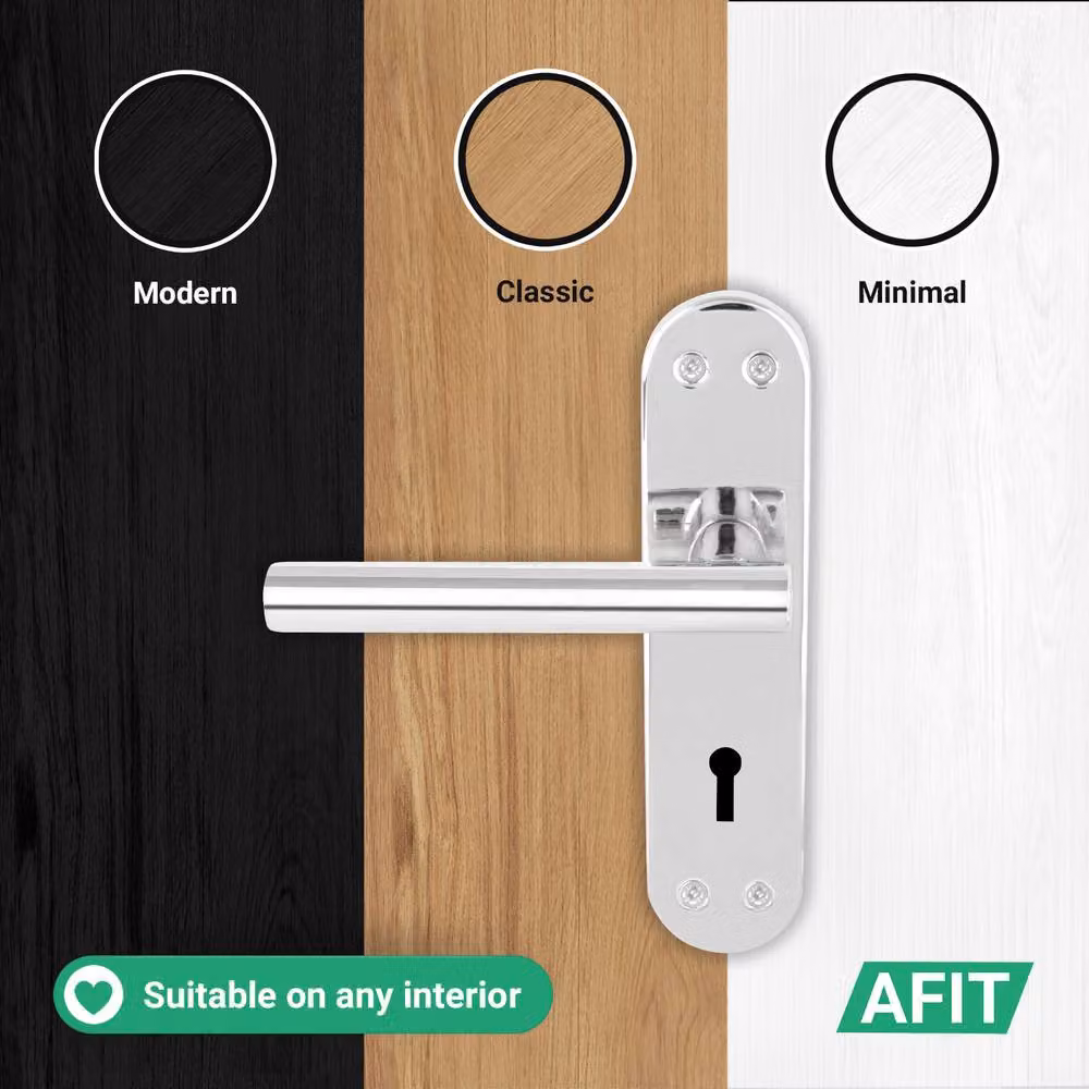 AFIT Polished Chrome T-Bar Door Handle and Sashlock Backplate Set in Silver, 1 Pair, W/D/H: 15 x 15 cm – 5