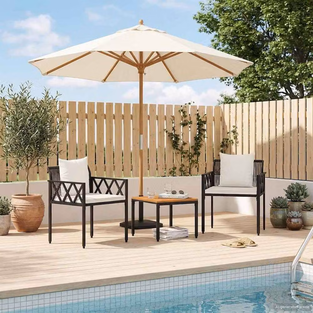 Berkfield Home 3 Piece Outdoor Furniture Set in Black and Cream White Poly Rattan – 3