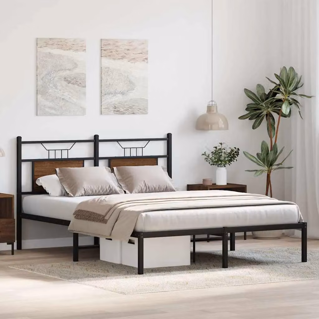 Berkfield Home Bed Frame in Brown Oak, W/D/H: 140 x 200 cm, Engineered Wood – 3