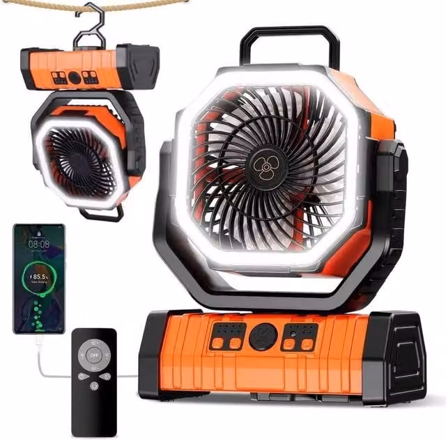NESTLUNE Orange Rechargeable Camping Fan with 20000mAh Battery