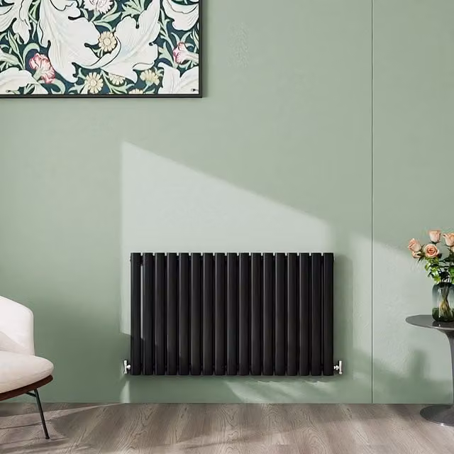 AicaBathroom Horizontal Oval Column Radiator in Black Steel, W: 100.3 cm, H: 60 cm