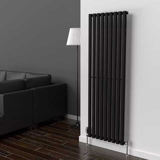 Lux Heat Oval Coloured Vertical Radiator in Black, H 160 cm x W 54 cm