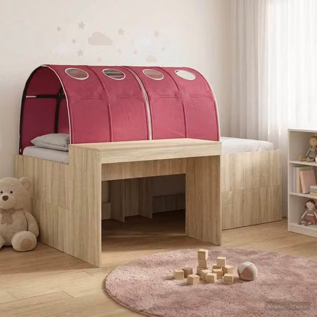 Berkfield Home 3-Piece Bed with Tunnel and Lift-Up Base in Sonoma Oak and Red Brown Engineered Wood – 1