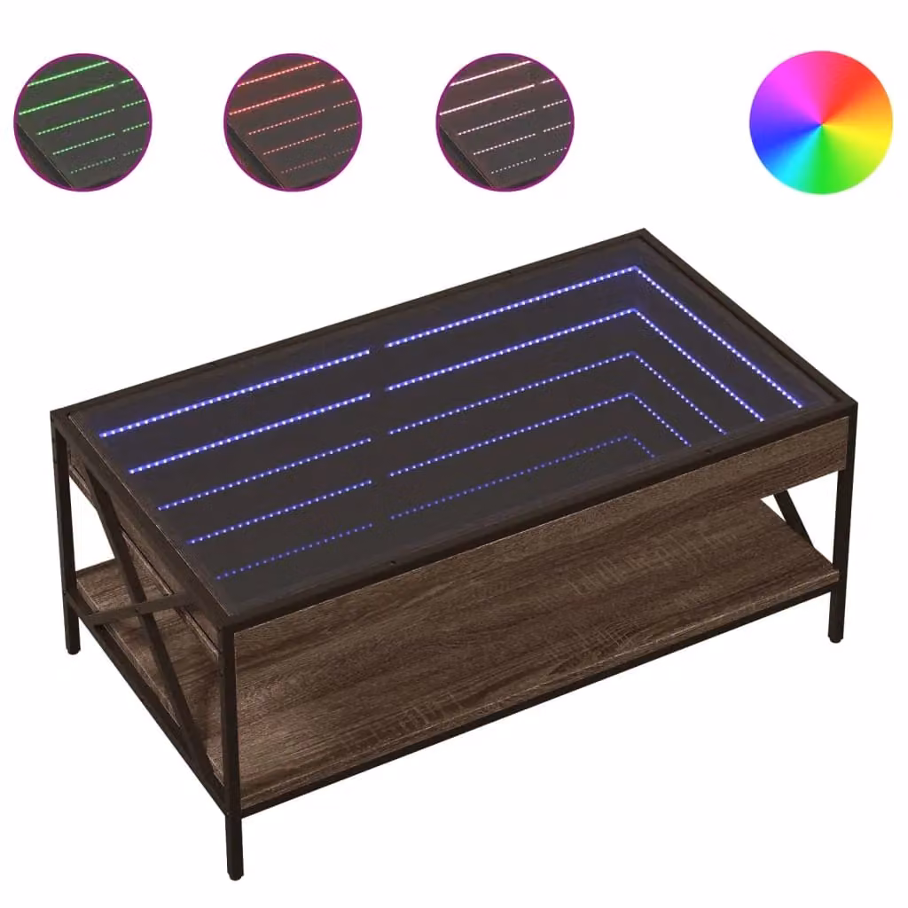 Berkfield Home Infinity LED Coffee Table in Brown Oak, W/D/H: 90 x 50 x 38 cm – 2