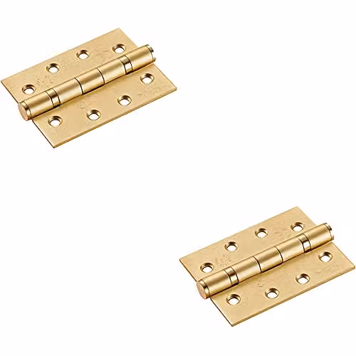 Loops 2 Pair Satin Brass 13 Ball Bearing Butt Hinges, H x W x D: 102 x 76 x 3 mm