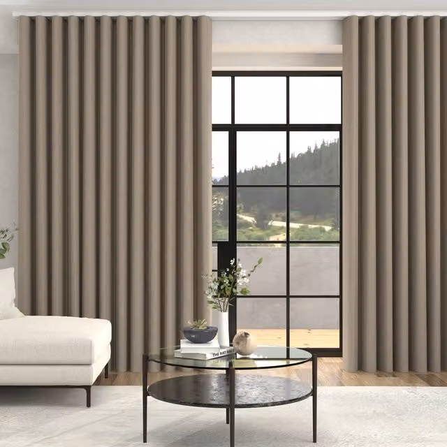 Terrys Nia Woven Stripe Made To Measure Blackout Eyelet Curtains in Sandstone