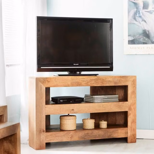 IH Design Duvid Light Mango Corner TV Cabinet in Brown – 1