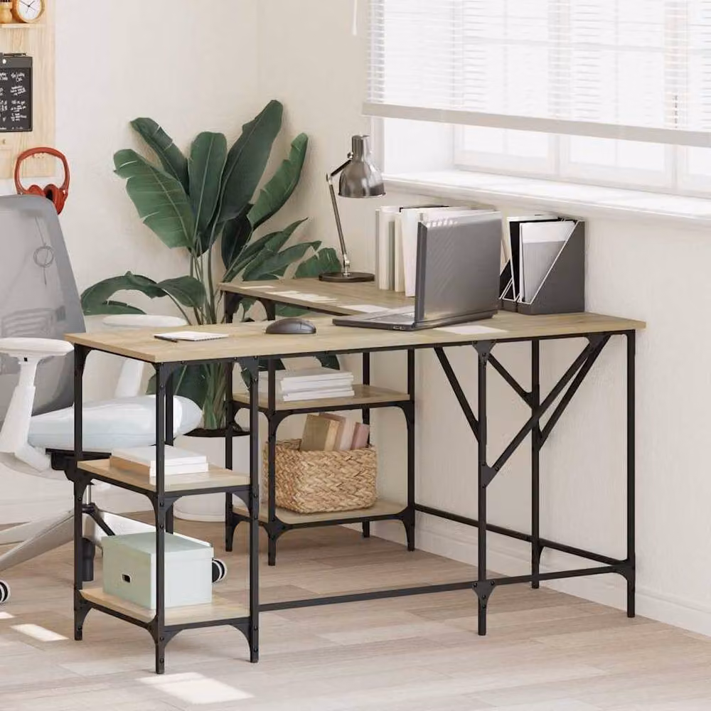Berkfield Home Sonoma Oak Writing Desk in Light Tan, W/D/H: 139 x 139 x 75 cm – 2