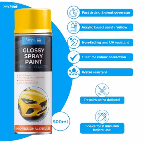 Simply Auto Glossy Yellow Acrylic Spray Paint, 500ml – 2