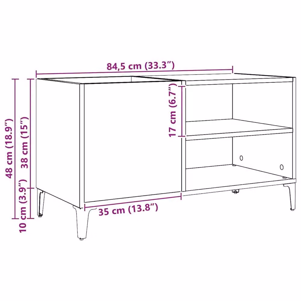 Berkfield Home Artisan Oak Record Cabinet in Brown, W/D/H: 84.5 x 38 x 48 cm – 6