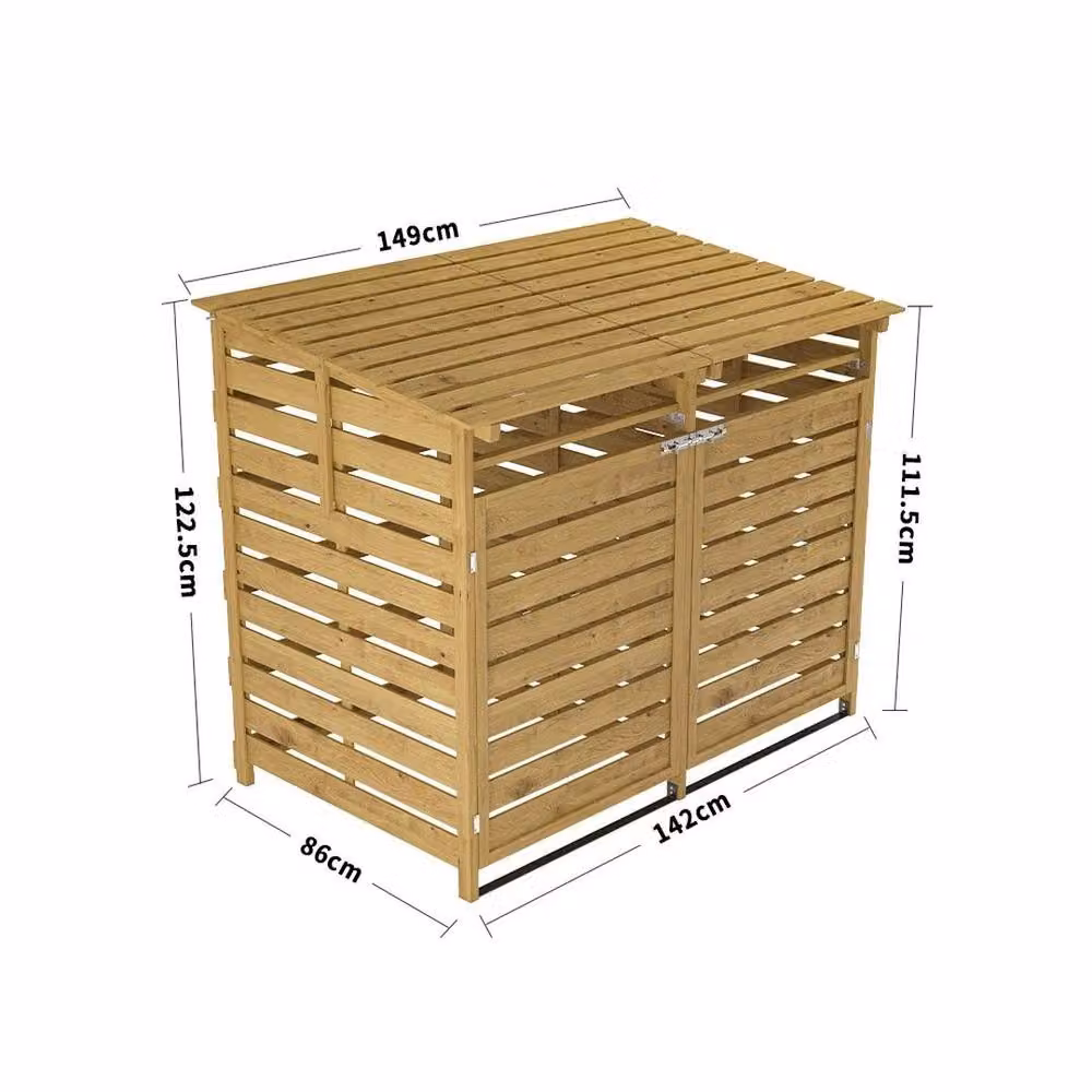 Kelvenix Brown Rustic Wooden Triple Wheelie Bin Storage Unit – 1