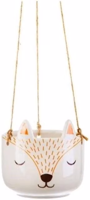 FabFinds Abstract Animal Hanging Planter in White and Gold Porcelain Ceramic