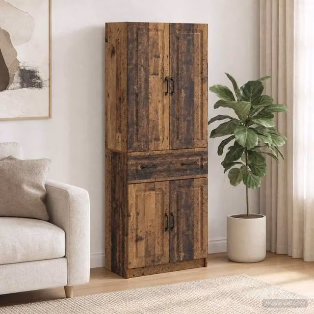Berkfield Home Rustic Old Wood Cabinet Set of 2 in Brown