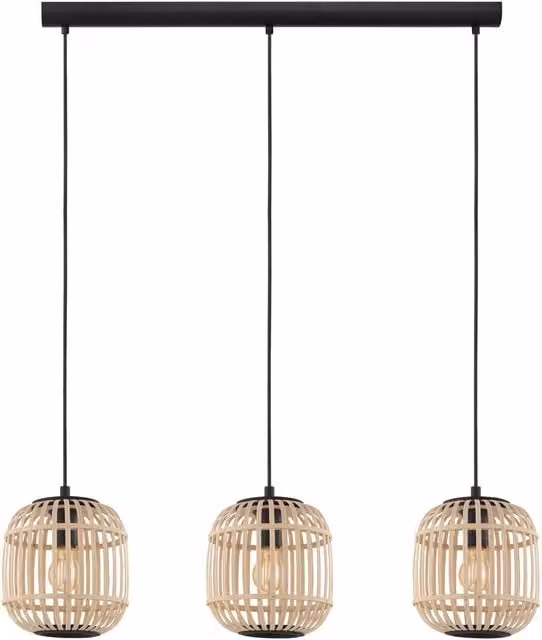 Loops Black and Wicker Cage Hanging Ceiling Pendant Light with 3 x E27 Sockets