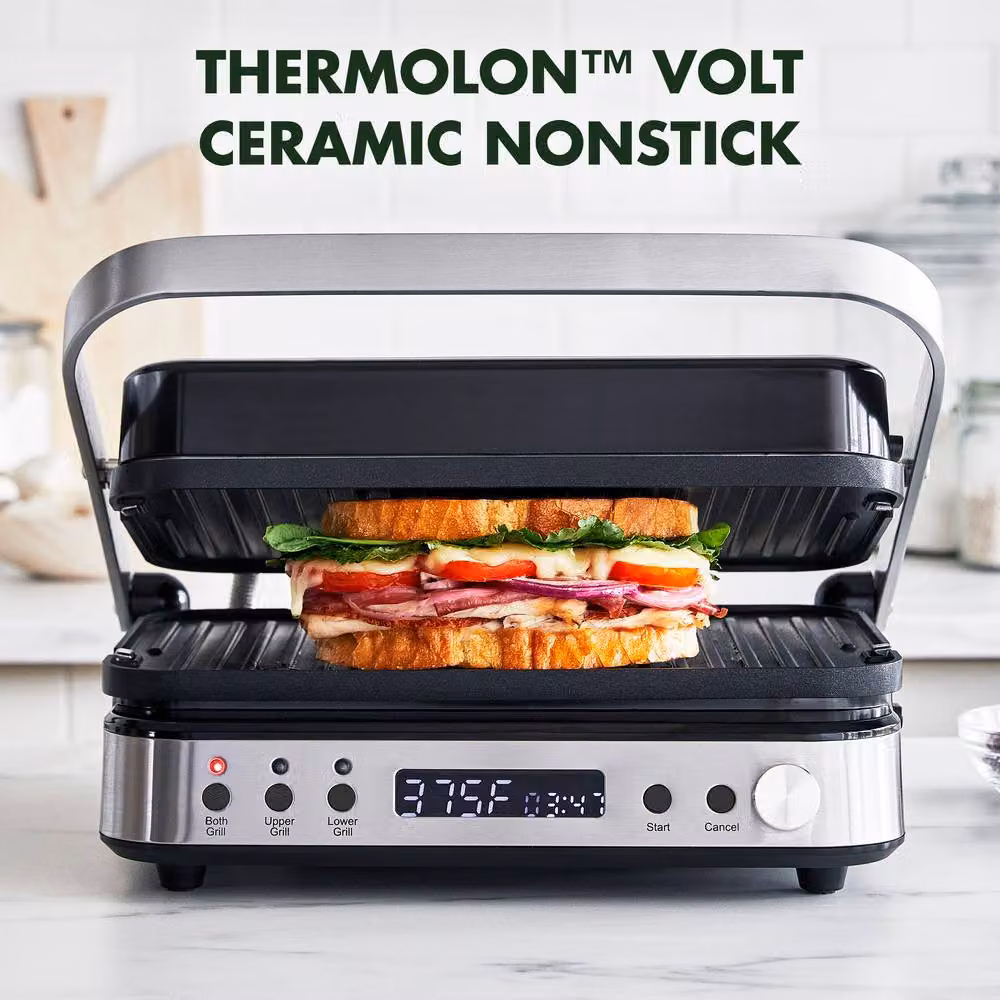 GreenPan Bistro 6-in-1 Contact Grill and Griddle with Silver Ceramic Non-Stick Coating – 2