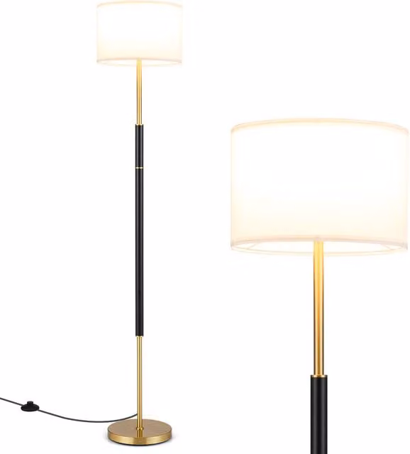 Gymax Modern Gold Floor Lamp with Fabric Cylinder Lampshade and Foot Switch – 1