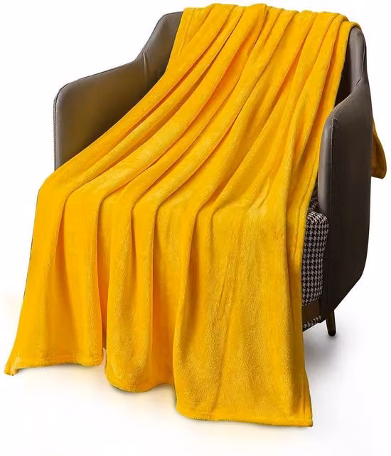 Keplin Fluffy Fleece Microfibre Throw Blanket, Yellow, W: 130 cm, D: 150 cm